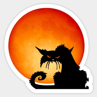 Black Cat Orange Moon Sticker